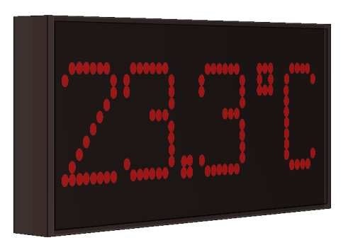Indicador visualizador medidor termómetro gran formato displays segmentos DTH Temperatura y Humedad segun RITE RD1826 y 14/2022