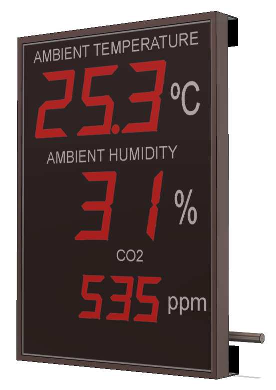 Large format temperature, humidity and CO2 display thermometer indicator