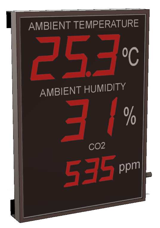Large format temperature, humidity and CO2 display thermometer indicator