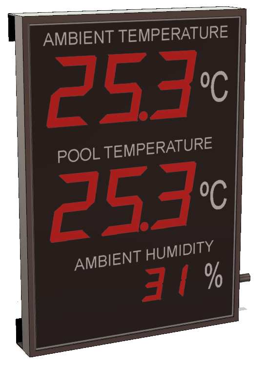 Large format water  temperature ,ambient temperature, humidity and clock swimming pool display thermometer