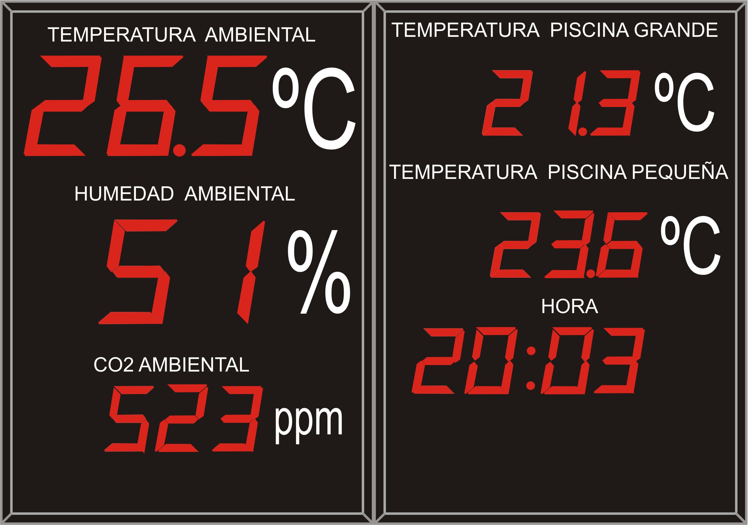 Indicador/ visualizador displays segmentos DTH Temperatura y Humedad segun RITE RD1826