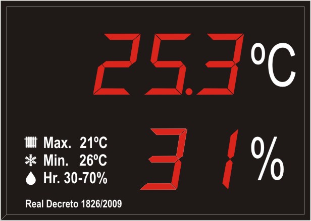 Indicador/ visualizador displays segmentos DTH Temperatura y Humedad segun RITE RD1826